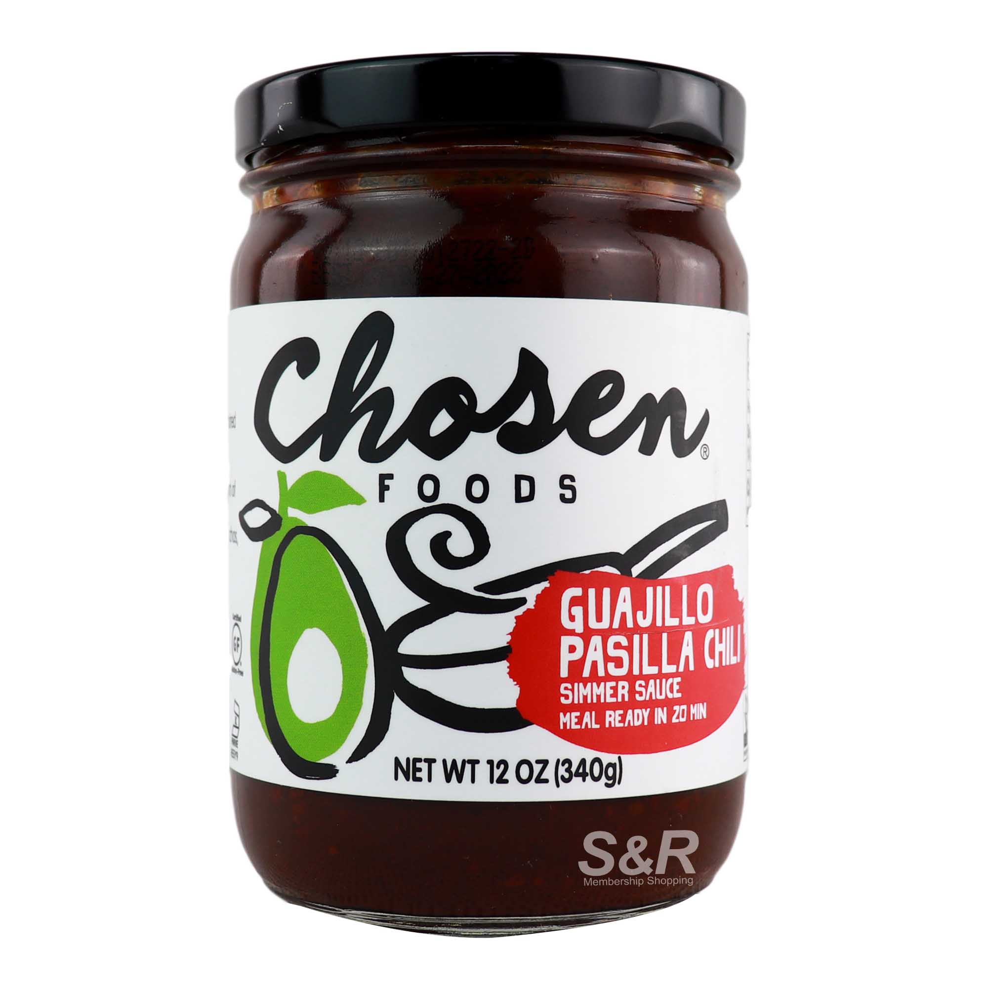 Chosen Foods Guajillo Pasilla Chili Simmer Sauce 340g Chosen Foods Guajillo Pasilla Chili Simmer Sauce 340g